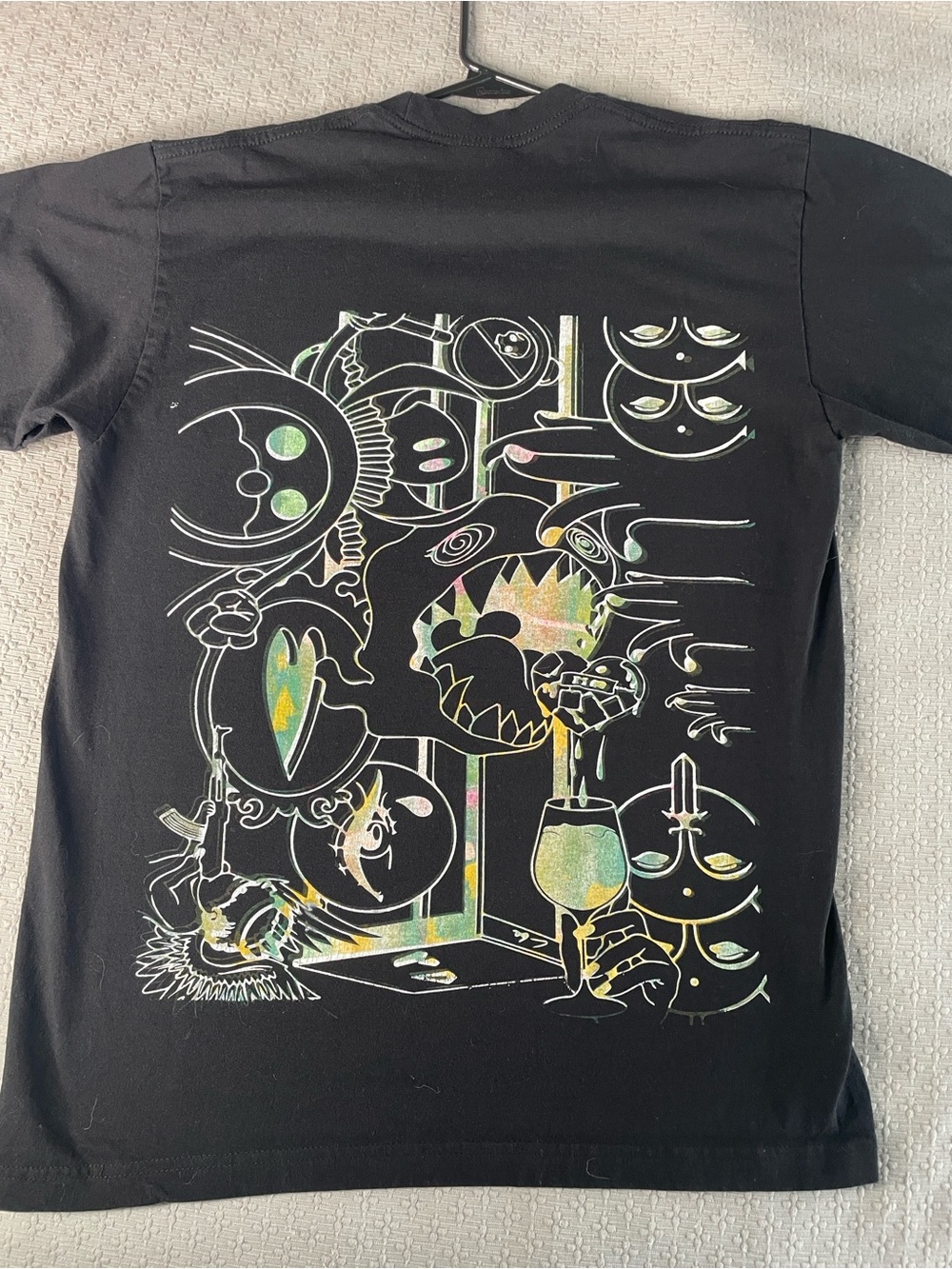 Graphic Black Tee with Iridescent Monster Art